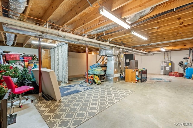 unfinished basement with electric water heater