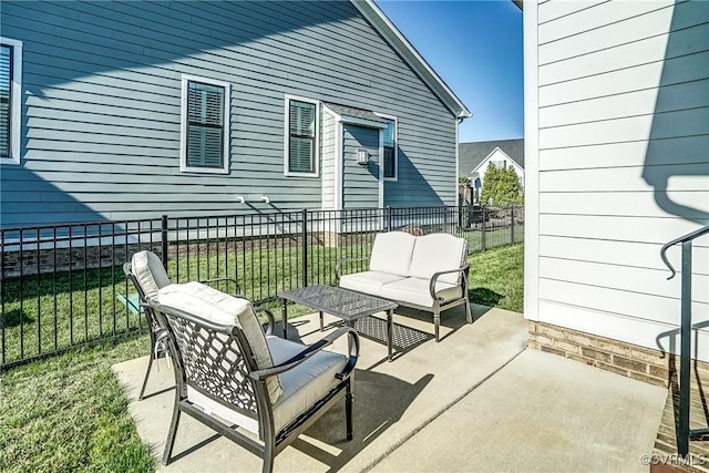 view of patio / terrace with outdoor lounge area and fence