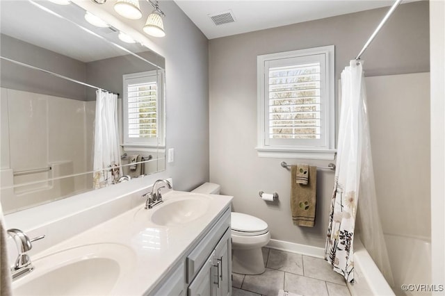 full bath with tile patterned flooring, toilet, visible vents, and a sink