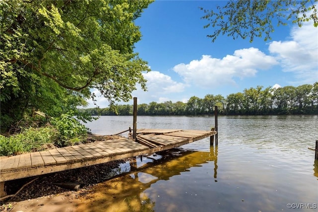 view of dock with a water view