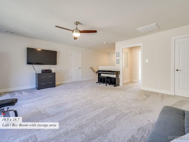 unfurnished living room featuring visible vents, baseboards, and carpet floors