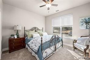 bedroom featuring baseboards, carpet floors, and ceiling fan