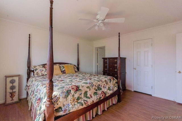 560 Skipjack Dr, Heathsville, VA 22473 - bedroom featuring wood finished floors, crown molding, ceiling fan, and baseboards