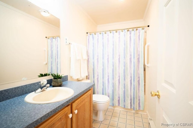 560 Skipjack Dr, Heathsville, VA 22473 - full bath featuring vanity, toilet, tile patterned floors, and ornamental molding