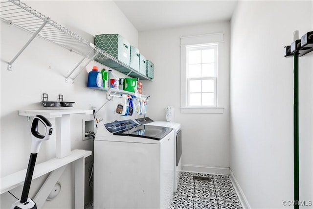 laundry area with laundry area, baseboards, and separate washer and dryer