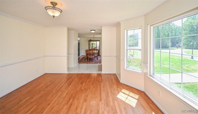 3090 Magnolia Woods Ct, Quinton, VA 23141 - unfurnished room with baseboards, a chandelier, ornamental molding, and light wood finished floors
