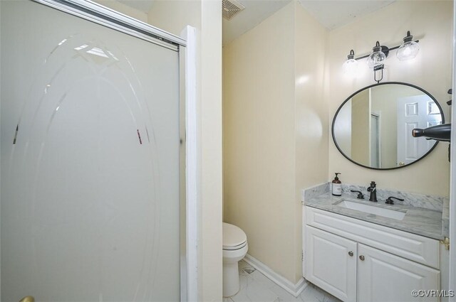 3090 Magnolia Woods Ct, Quinton, VA 23141 - bathroom featuring visible vents, vanity, marble finish floor, toilet, and baseboards