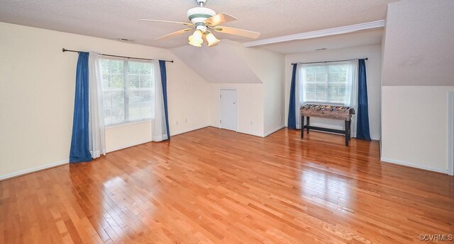 3090 Magnolia Woods Ct, Quinton, VA 23141 - additional living space featuring a textured ceiling, ceiling fan, a healthy amount of sunlight, and light wood-type flooring