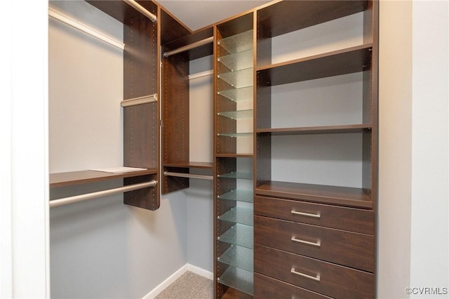 spacious closet with dark carpet