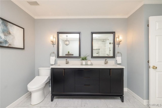 full bathroom with a sink, baseboards, toilet, and marble finish floor