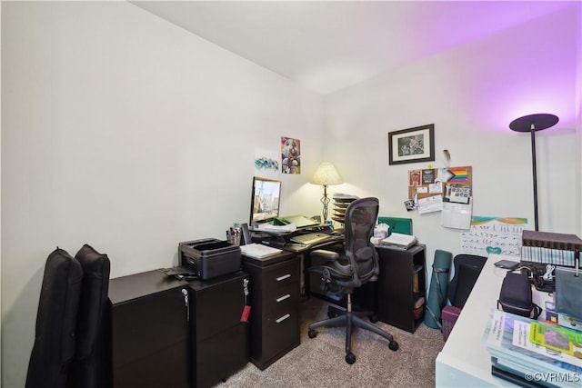 home office with light carpet