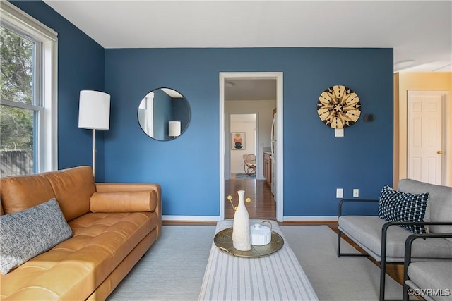 living area featuring baseboards and wood finished floors