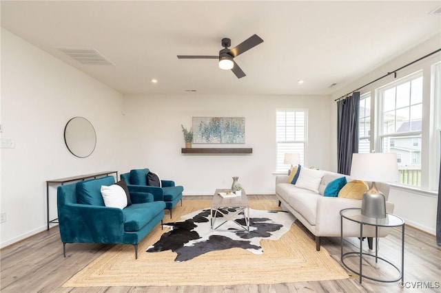 8160 Lyman Ct, Mechanicsville, VA 23116 - living room with wood finished floors, a ceiling fan, and recessed lighting