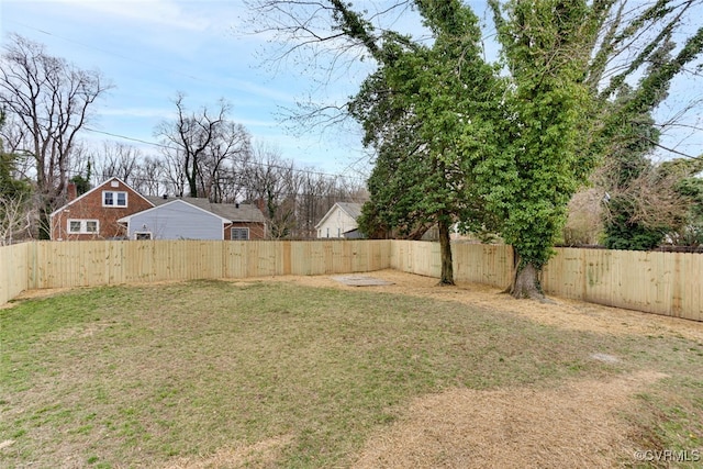 view of yard with a fenced backyard