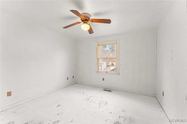 empty room with visible vents and a ceiling fan