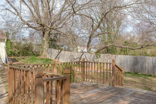 wooden deck featuring a fenced backyard