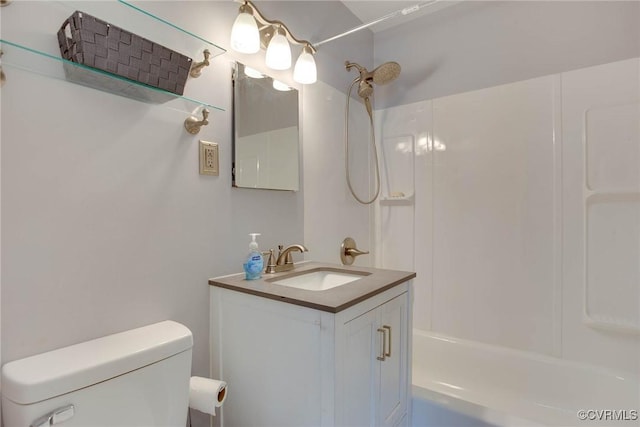 full bath with vanity, toilet, and  shower combination