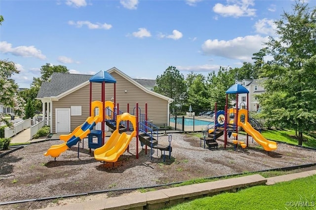 view of play area with fence