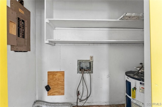 utility room with electric panel and water heater