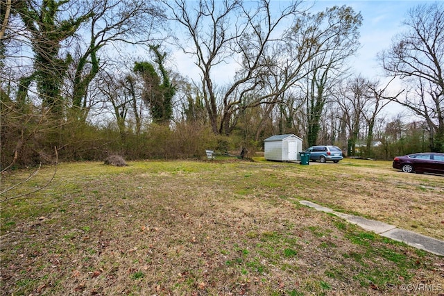 view of yard with a storage unit and an outbuilding