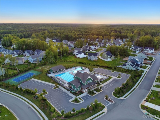 aerial view with a view of trees and a residential view