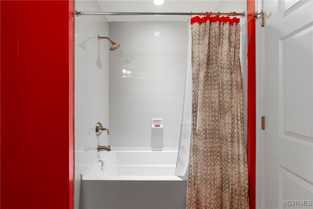 full bathroom with shower / bathtub combination with curtain