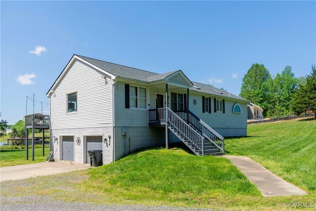 6210 Stubbs Cove Ln, Spotsylvania, VA 22551 - ranch-style house with driveway, stairs, a front yard, and a garage