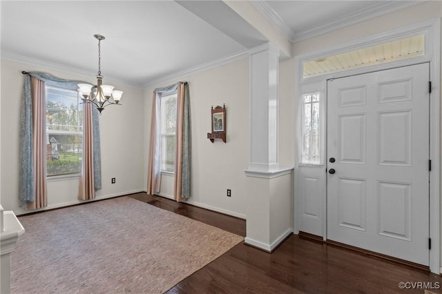 117 Giddy-Up Ln, Ashland, VA 23005 - foyer featuring a chandelier, dark wood-type flooring, ornamental molding, and baseboards
