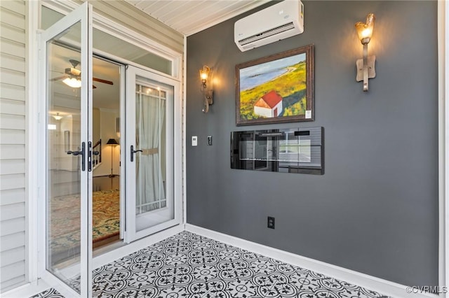 117 Giddy-Up Ln, Ashland, VA 23005 - exterior space with a wall mounted AC, a ceiling fan, baseboards, and french doors