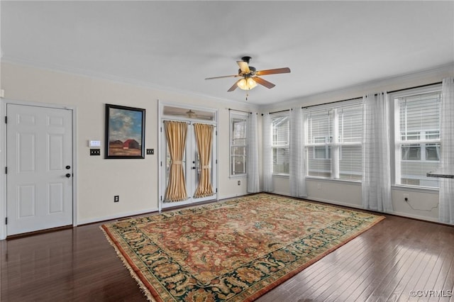 117 Giddy-Up Ln, Ashland, VA 23005 - entryway with a ceiling fan, wood-type flooring, ornamental molding, and baseboards