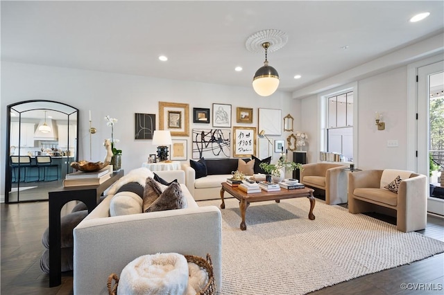 living area featuring recessed lighting and wood finished floors