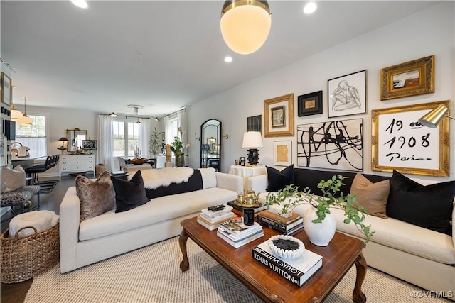 living room featuring recessed lighting