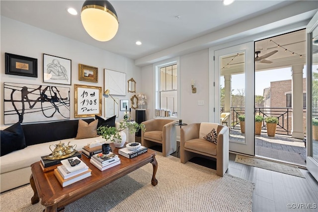 living area featuring recessed lighting