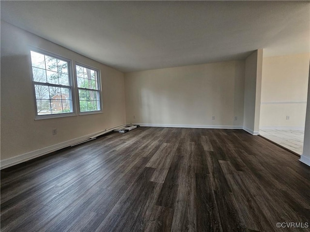 unfurnished room featuring dark wood-style floors and baseboards