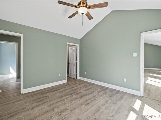 0 Silver Trail Cir, Lawrenceville, VA 23868 - unfurnished bedroom featuring high vaulted ceiling, wood finished floors, baseboards, and a ceiling fan