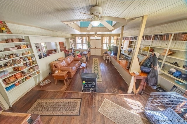 257 Horseshoe Bend Rd, Deltaville, VA 23043 - living area featuring a ceiling fan, wood finished floors, and wood ceiling