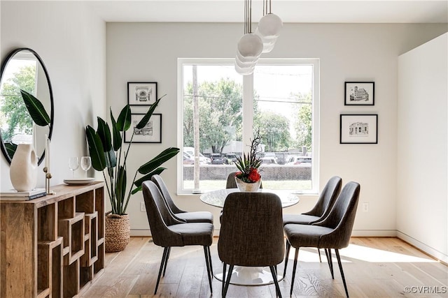dining room with light wood-style flooring