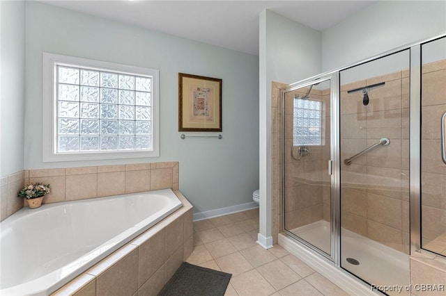 22 Crossroad, Irvington, VA 22480 - full bathroom featuring toilet, a bath, a stall shower, and tile patterned flooring