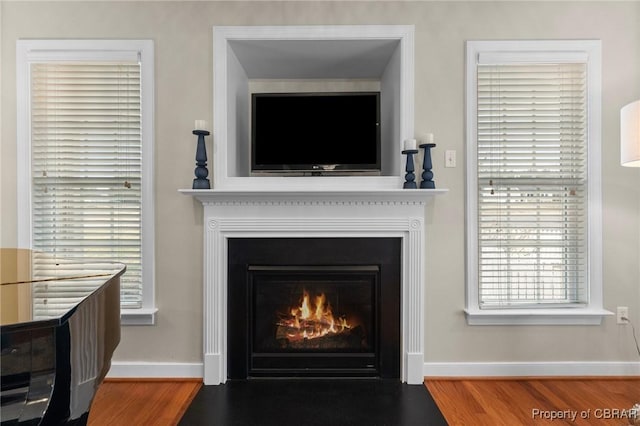 22 Crossroad, Irvington, VA 22480 - interior details featuring a fireplace with flush hearth, wood finished floors, and baseboards