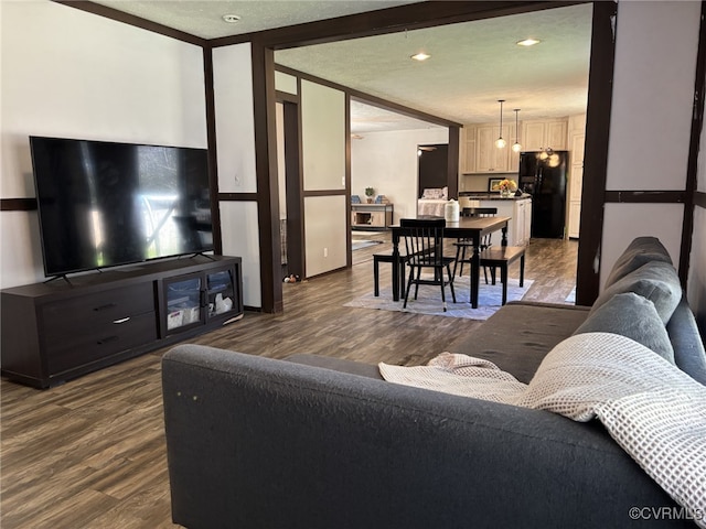 16690 Shands Rd, South Prince George, VA 23805 - living room featuring dark wood finished floors, recessed lighting, and a textured ceiling