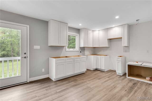 42 Mt Elba Rd, Columbia, VA 23038 - kitchen featuring light wood-style floors, white cabinets, recessed lighting, and baseboards