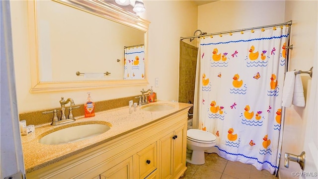 1729 Lake Forest Dr, Mineral, VA 23117 - full bath featuring toilet, a shower with curtain, tile patterned flooring, and a sink