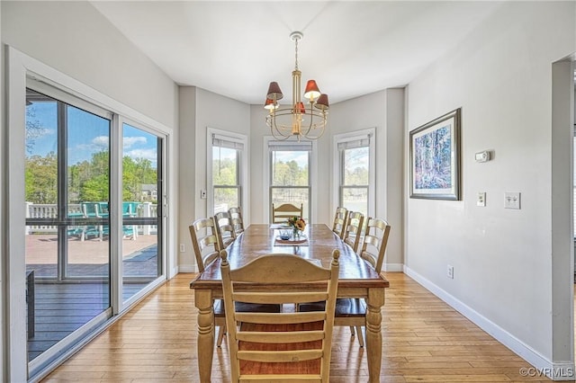 1729 Lake Forest Dr, Mineral, VA 23117 - dining area featuring light wood finished floors, baseboards, and a notable chandelier