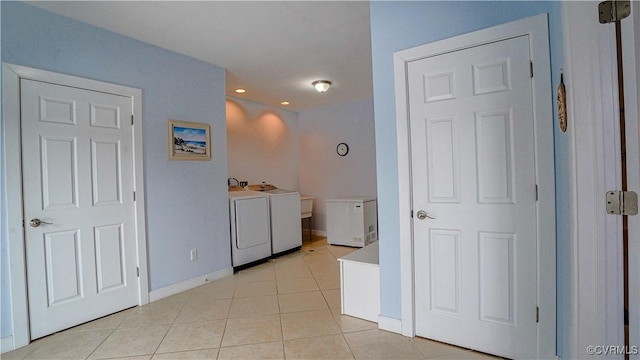 1729 Lake Forest Dr, Mineral, VA 23117 - washroom featuring independent washer and dryer, light tile patterned floors, baseboards, laundry area, and recessed lighting
