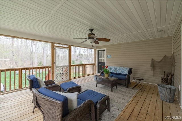 1635 Dorset Meadows Ln, Powhatan, VA 23139 - wooden deck featuring an outdoor hangout area and ceiling fan