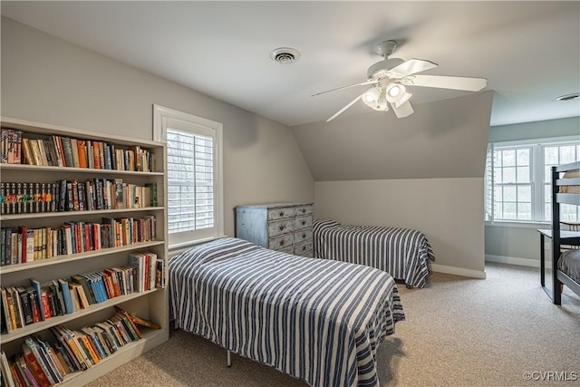1635 Dorset Meadows Ln, Powhatan, VA 23139 - carpeted bedroom with multiple windows, lofted ceiling, and ceiling fan