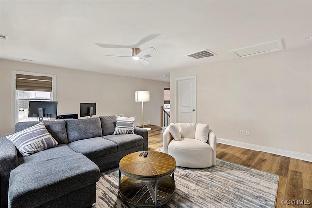 703 W Vaughan Rd, Hanover, VA 23005 - living area featuring wood finished floors, attic access, and a ceiling fan