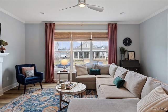 703 W Vaughan Rd, Hanover, VA 23005 - living area featuring wood finished floors, crown molding, and ceiling fan