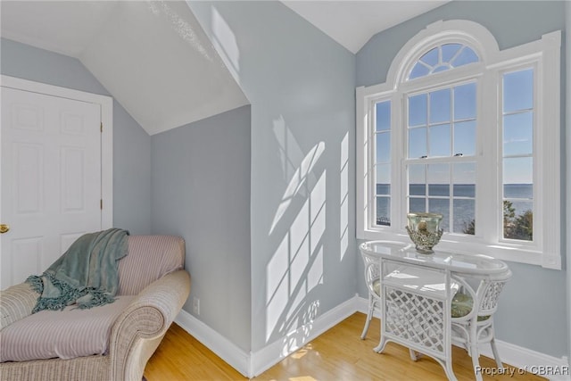 289 Oyster Shell Rd, Laneview, VA 22560 - sitting room featuring vaulted ceiling, wood finished floors, a water view, and baseboards