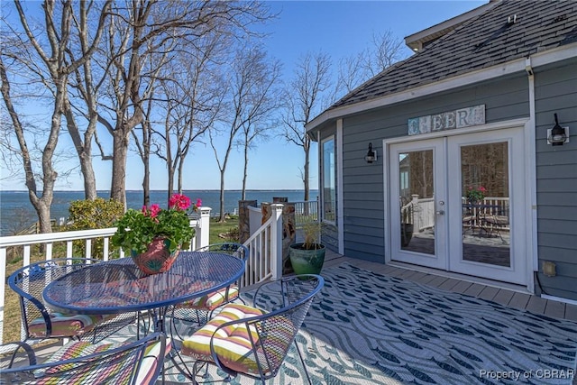 289 Oyster Shell Rd, Laneview, VA 22560 - wooden deck featuring a water view and outdoor dining area